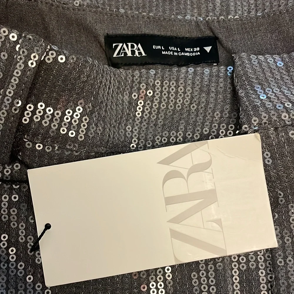 NWT Zara gray sequin menswear wide leg trousers Large - Picture 4 of 4